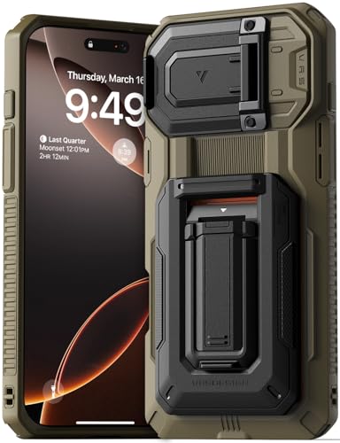 VRS DESIGN Origin Schutzhülle für iPhone 16 Pro Max (2024/Upgraded), robuste, halbautomatische Schutzhülle mit 3 Kartenfächern und Ständer, Khaki von VRS Design