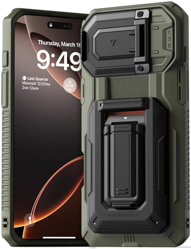 VRS DESIGN Origin Schutzhülle für iPhone 16 Pro Max (2024/Upgraded), robuste, halbautomatische Schutzhülle mit 3 Kartenfächern und Ständer, Moosgrün von VRS Design