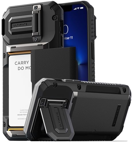 VRS Design Damda Glide DuoGuard Schutzhülle für iPhone 13 Pro Max (2021), hochwertige, robuste, vollständig abgedeckte Kameralinsenschutzhülle, Kartenhalter, Brieftaschen-Hülle (Groove Black) von VRS Design