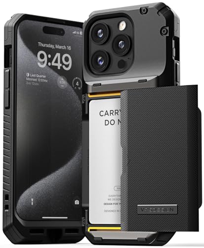 VRS Design Damda Glide Pro iPhone Hülle [für 15 Pro], Stabile Semi Auto Wallet [4 Karten] Hülle Kompatibel für 15 Pro Generation Hülle (2023) Mattschwarz von VRS Design