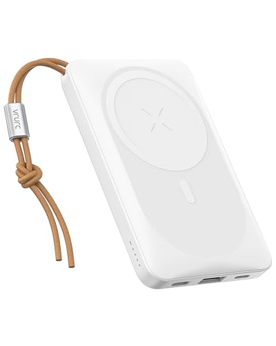 VRURC 10000mAh Magnetische Powerbank USB C kabellose Power Bank dünn und leicht Schnellladen Tragbares Ladegerät Externe Handyakkus Kompatibel mit Mag-Safe für iPhone 15/14/13/12 Samsung Huawei Weiß von VRURC