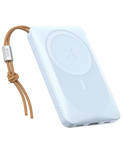 VRURC 10000mAh Powerbank Magnetische USB C kabellose Power Bank dünn und leicht Schnellladen Tragbares Ladegerät Externer Akku Kompatibel mit Mag-Safe für iPhone 15/14/13/12 Serie Samsung Huawei Blau von VRURC