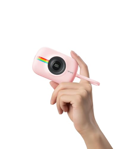 VRURC 10000mAh Powerbank mit integriertem Kabel, PD 20W Schnellladung kleine Power Bank Mini tragbares Ladegerät USB-C Akkupack, Reise-Essentials für iPhone Samsung und die meisten Smart-Geräte–Rosa von VRURC