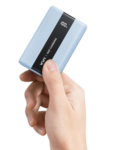 VRURC Mini Power Bank 20000mAh USB C Powerbank Klein 22.5W Schnelles Aufladen mit 4 Ausgänge 3 Eingänge Reiseutensilien Tragbares Ladegerät LED Display kompatibel mit iPhone Samsung Android (Blau) von VRURC