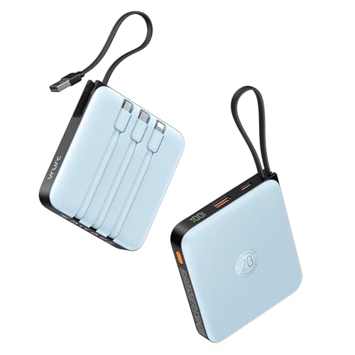 VRURC Power Bank 20000mAh mit Kabel Klein USB C Powerbank Schnelles Aufladen Mini Tragbares Ladegerät Externer Akku Klein und leicht mit 4 Ausgänge 3 Eingänge LED-Anzeige für iPhone Huawei Samsung usw von VRURC