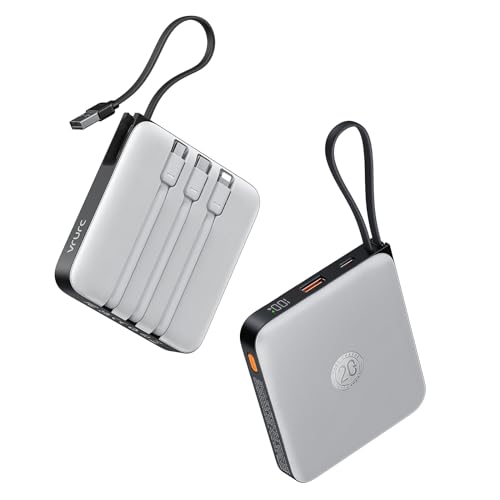 VRURC Power Bank 20000mAh mit Kabel Klein USB C Powerbank Schnelles Aufladen Mini Tragbares Ladegerät Externer Akku Klein und leicht mit 4 Ausgänge 3 Eingänge LED-Anzeige für iPhone Huawei Samsung usw von VRURC