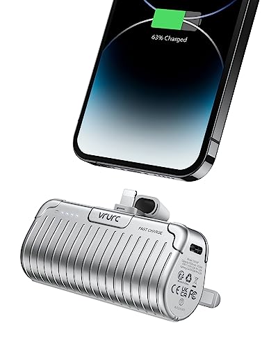 VRURC PowerBank 5000mAh, 20W PD Mini Externer Akku Schnelles Aufladen Power Bank klein Aber stark Handy Tragbares Ladegeräte Kompatibel mit iPhone 12/13/Pro/Pro Max/11 Pro/XR/X/8/Plus (Silber) von VRURC