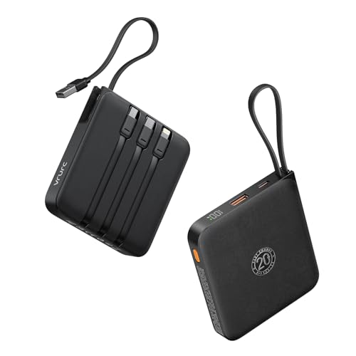 VRURC Powerbank 20000mAh mit Kabel Klein Power Bank USB C Schnelles Aufladen Tragbares Ladegerät Externer Akku Klein Aber Stark mit 4 Ausgänge 3 Eingänge LED-Anzeige für iPhone Huawei Samsung usw von VRURC