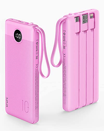 VRURC Powerbank mit Kabel 10000mAh Power Bank Tragbares Ladegerät USB C Externer Handy Akkus LED Display mit 5 Ausgängen 2 Eingänge Kompatibel mit iPhone/Huawei/Samsung Smartphone iPad usw - Rose Rot VRURC Powerbank mit Kabel 10000mAh Power Bank Tragbares Ladegerät USB C Externer Handy Akkus LED Display mit 5 Ausgängen 2 Eingänge Kompatibel mit iPhone/Huawei/Samsung Smartphone iPad usw - Rose Rot von VRURC