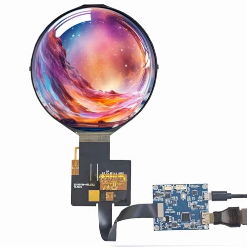 VSDISPLAY 12,7 cm (5 Zoll) 1080 x 1080 350 nit IPS MIPI runder LCD-Bildschirm und Mini-50-polige Controllerplatine, Micro-USB-Stromanschluss von VSDISPLAY