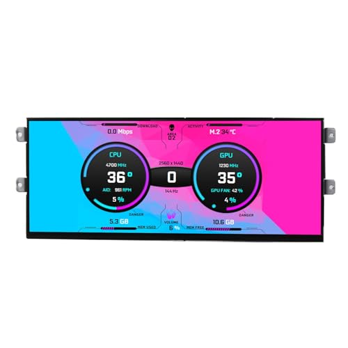 VSDISPLAY D31 PC-Gehäuse-Display, 31,2 cm (12,3 Zoll), 2400 x 900, 2K IPS-LCD-Monitor-Bildschirm, mit USB-Typ-C-Videoanschluss von VSDISPLAY