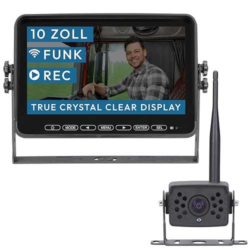 VSG24 10“ Element Wired HD Funk Rückfahrsystem für Wohnmobil & LKW, KFZ Set Rückfahrkamera kabellos + Monitor DIY Nachrüsten 12V-24V Kamera digital Auto Rückspiegel Pferdeanhänger von VSG