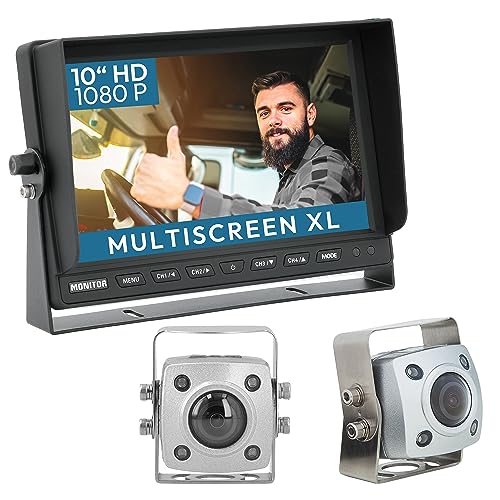 VSG24 Rückfahrkamera 10" IP69K EXPERT HD XL Set inkl. 2 x IP69K Kamera, 1080P HD Monitor, Kabel - Wasserdicht Nachtsicht 12V-24V Einfache Montage/Robustes Rückfahrsystem für Traktor LKW Baumaschinen von VSG