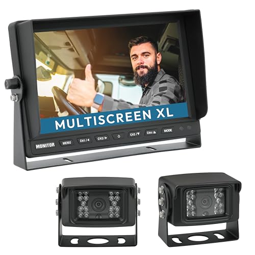 VSG24 Rückfahrkamera 10" Transporter-Set Transit inkl. 2 x Schwerlast-Kamera, Monitor, Kabel - Wasserdicht Nachtsicht 12V-24V Robustes Rückfahrsystem für Auto Wohnwagen LKW Transporter von VSG