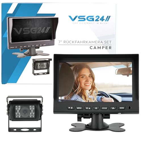 VSG24 Rückfahrkamera 7" Camper-Set inkl. Kamera, Monitor, Kabel - Wasserdicht Nachtsicht 12V-24V Einfache Montage/Robustes Rückfahrsystem für Auto Wohnwagen LKW Anhänger Wohnmobile Einparkhilfe von VSG