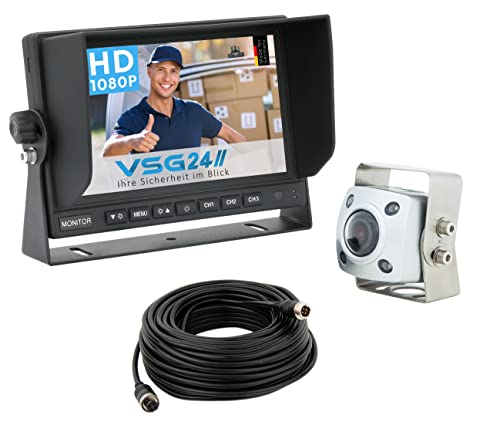 VSG24 Rückfahrkamera 7" HD Profi-Set inkl. Kamera, Monitor, Kabel - IP69K-Wasserdicht Nachtsicht 12V-24V Einfache Montage/Robustes Rückfahrsystem für Auto Wohnwagen LKW Anhänger Wohnmobile von VSG