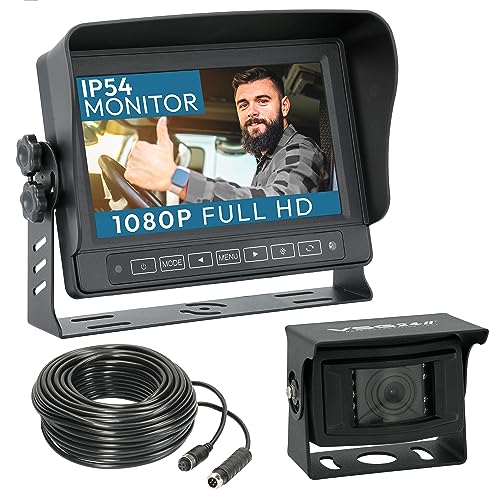 VSG24 Rückfahrkamera 7" Profi HD Set inkl. IP69K Kamera, IP54 Monitor, Kabel - Wasserdicht Nachtsicht 12V-24V Einfache Montage/Robustes Rückfahrsystem für Traktor LKW Anhänger Baumaschinen von VSG