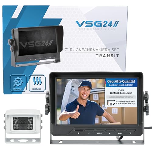 VSG24 Rückfahrkamera 7" Transporter-Set Transit inkl. Kamera, Monitor, Kabel - Wasserdicht Nachtsicht 12V-24V Robustes Rückfahrsystem für Auto Wohnwagen LKW Anhänger Wohnmobile Einparkhilfe von VSG