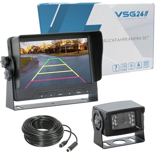 VSG24 Rückfahrkamera 7" Transporter-Set Transit inkl. Kamera, Monitor, Kabel - Wasserdicht Nachtsicht 12V-24V Robustes Rückfahrsystem für Auto Wohnwagen LKW Anhänger Wohnmobile Einparkhilfen von VSG