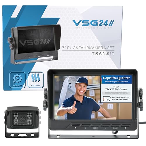 VSG24 Rückfahrkamera 7" Transporter-Set Transit inkl. Kamera, Monitor, Kabel - Wasserdicht Nachtsicht 12V-24V Robustes Rückfahrsystem für Auto Wohnwagen LKW Anhänger Wohnmobile Einparkhilfen von VSG