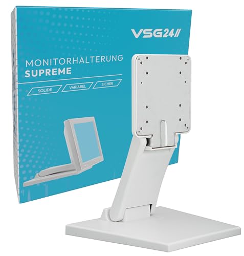 VSG24 Supreme Flexible Monitor Halterung, Stabile VESA 100x100 Tischhalterung, Bildschirm Standfuss POS, Schreibtisch Monitorständer 10-22 Zoll, Touchscreen Kassensystem, Mount Arm für Tisch Weiß von VSG