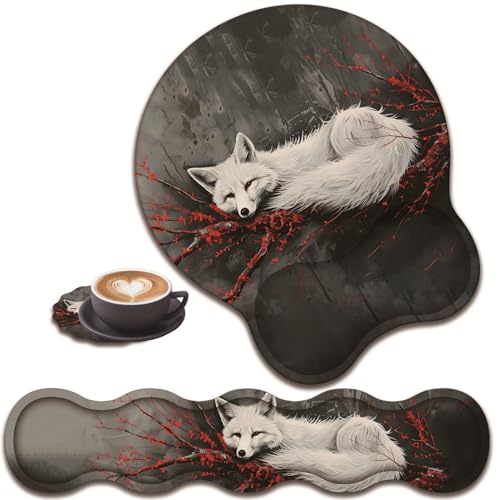 3-in-1-Tastatur-Handgelenkauflage + Mauspad und Untersetzer, ergonomisches Gel-Mauspad und Tastatur-Pad-Set, bequem, leicht, für einfaches Tippen, Schmerzlinderung, Fuchs und roter Zweig 3-in-1-Tastatur-Handgelenkauflage + Mauspad und Untersetzer, ergonomisches Gel-Mauspad und Tastatur-Pad-Set, bequem, leicht, für einfaches Tippen, Schmerzlinderung, Fuchs und roter Zweig von VSHSEEOM