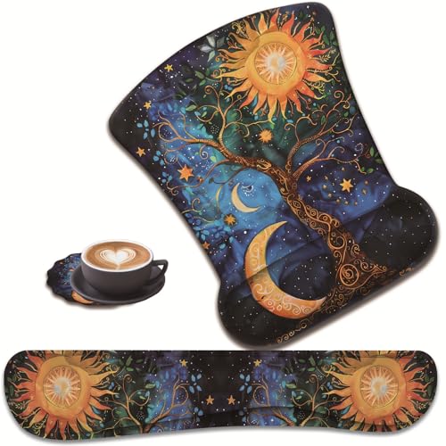 3-in-1-Tastatur-Handgelenkauflage + Mauspad und Untersetzer, ergonomisches Gel-Mauspad und Tastatur-Pad-Set, bequem, leicht, für einfaches Tippen, Schmerzlinderung, Sonne, Mond, Sterne 3-in-1-Tastatur-Handgelenkauflage + Mauspad und Untersetzer, ergonomisches Gel-Mauspad und Tastatur-Pad-Set, bequem, leicht, für einfaches Tippen, Schmerzlinderung, Sonne, Mond, Sterne von VSHSEEOM