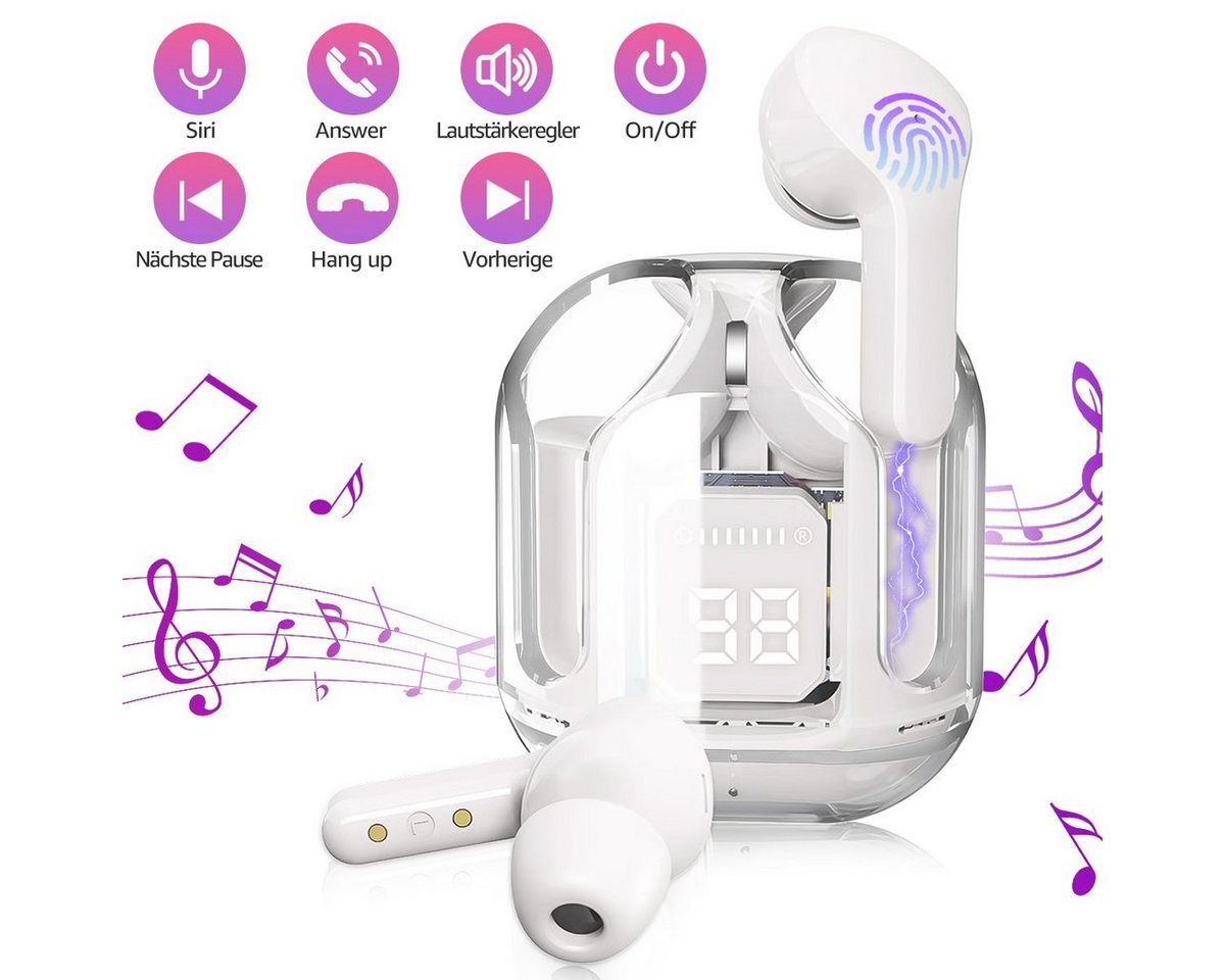 VSIUO 2025 NEU Kabellos Kopfhoerer TWS Gaming Kopfhörer Crystal Transparent wireless In-Ear-Kopfhörer (Bluetooth 5.3 + EDR, Smart Touch Control, ENC Noise Cancelling Bluetooth Kopfhörer) von VSIUO