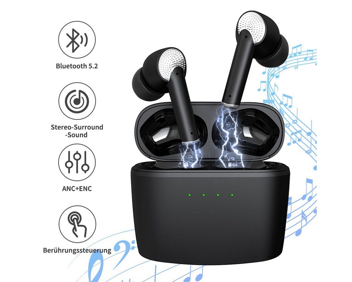 VSIUO Bluetooth In-Ear-Kopfhörer Hi-Fi-Sound Ohrhörer wireless Kopfhörer (TWS,ohne LED-Anzeige, Google Assistent, Siri, Bluetooth 5.2, Active Noise Cancelling (ANC), Echo Noise Cancellation (ENC) von VSIUO