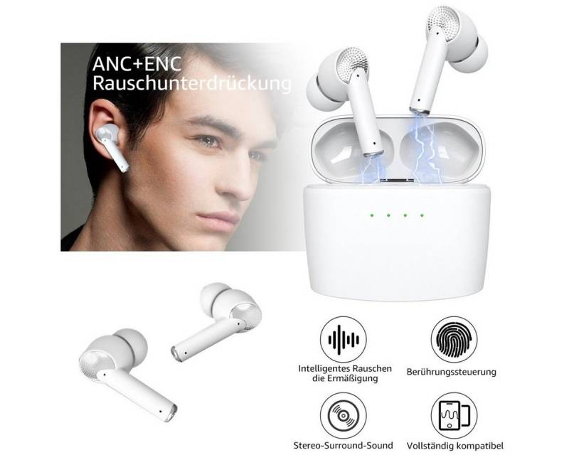 VSIUO Bluetooth In-Ear-Kopfhörer Hi-Fi-Sound Ohrhörer wireless Kopfhörer (TWS,ohne LED-Anzeige, Google Assistent, Siri, Bluetooth 5.2, Active Noise Cancelling (ANC), Echo Noise Cancellation (ENC) von VSIUO
