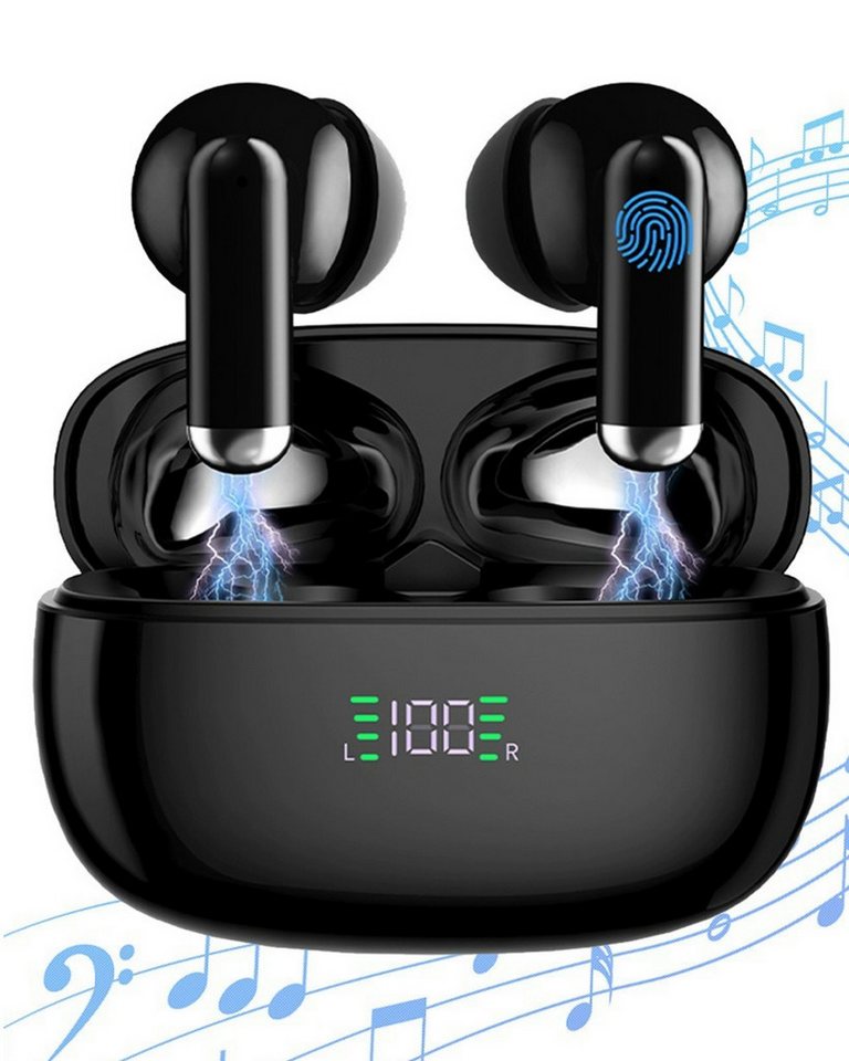 VSIUO In-Ear-Kopfhörer mit Mikrofon Bluetooth 5.2 LED Anzeige True-Wireless Bluetooth-Kopfhörer (Siri, Voice Assistant, Rauschunterdrückung, Bluetooth, Wireless Earbuds, IPX7 Wasserdicht Kabellose Kopfhörer) von VSIUO