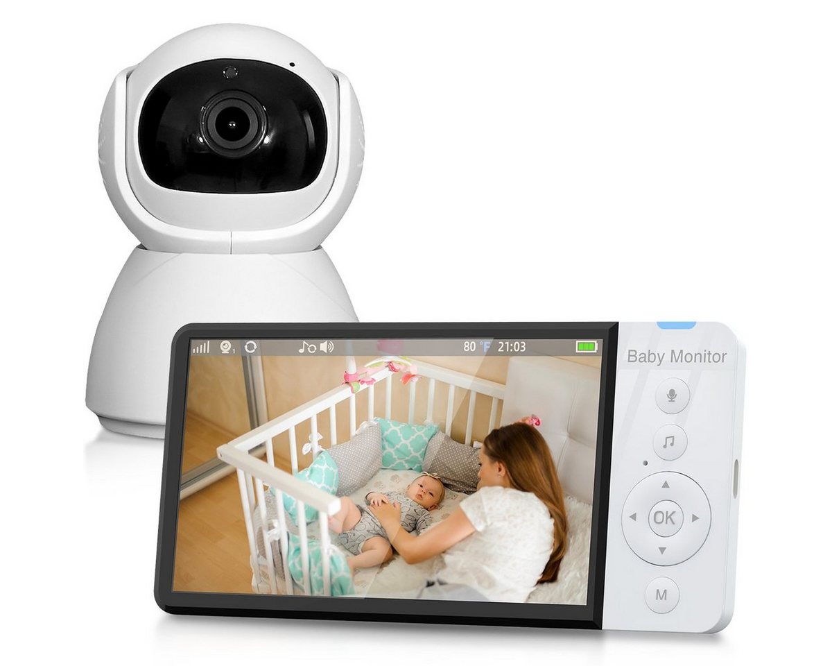VSIUO Video-Babyphone Babyphone mit Kamera, Video Baby Monitor, Video-Babyphone, Infrarot-Nachtsicht, Temperaturanzeige, Schlaflieder, Zwei-Wege-Audio, Gegensprechfunktion, Smart VOX-Modus, 2-facher Zoom per Fernbedienung, Extra Großer 5-Zoll-LCD-Bildschirm von VSIUO