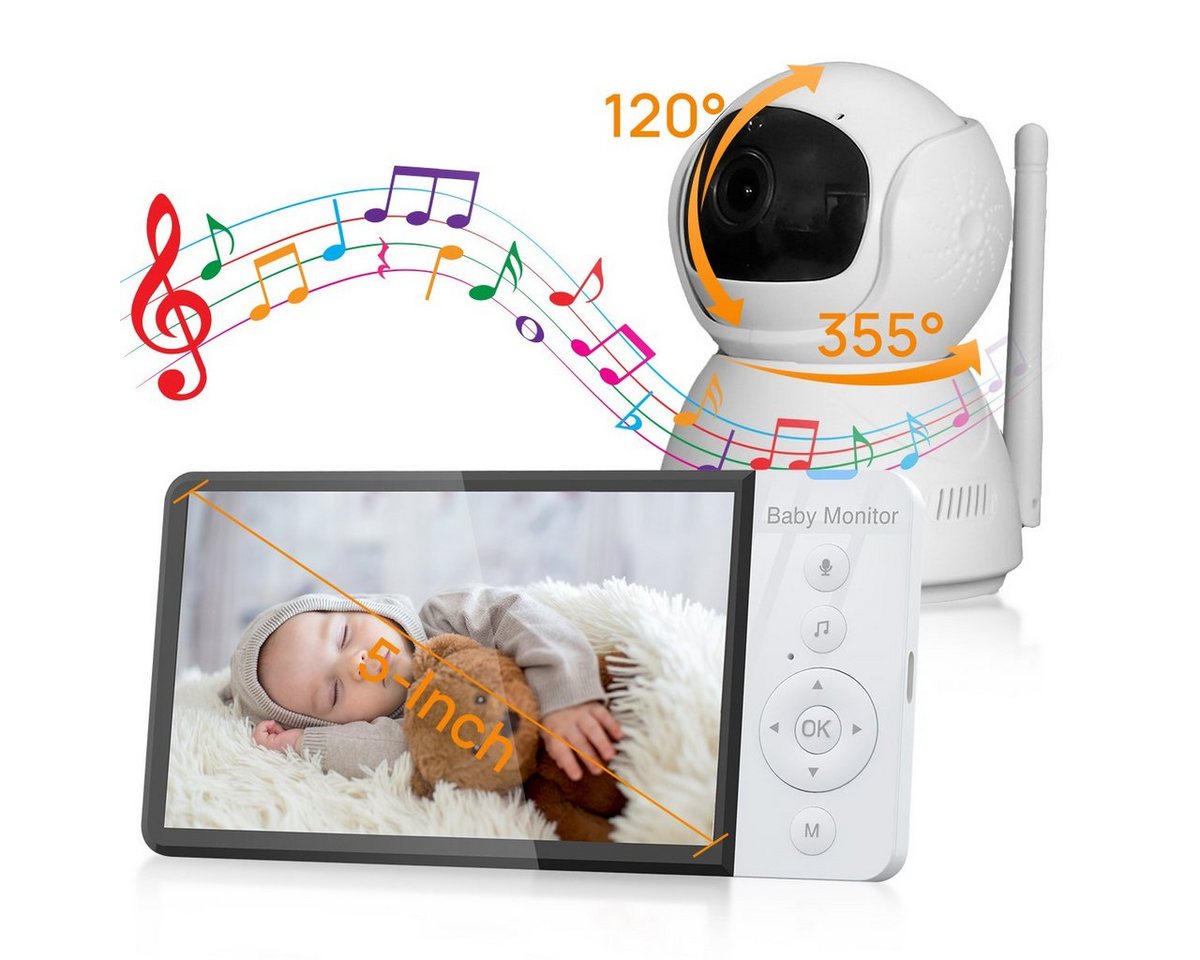 VSIUO Video-Babyphone Video Babyphone mit Kamera, 5.0 Digital LCD Bildschirm, 5000 mAh, Babymonitor mit VOX modus, Nachtsicht, Temperatursensor, Schlaflieder, Zwei-Wege-Audio, Gegensprechfunktion, 720P IPS-Bildschirm, 2.4GHZ FHSS-Verschlüsselungstechnologie" von VSIUO
