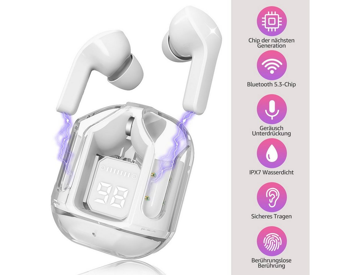 VSIUO Wireless Earbuds Deep Bass Ohrhörer Bluetooth-Kopfhörer (LED Anzeige, Voice Assistant, Rauschunterdrückung, Bluetooth 5,3, Noise Cancelling True Wireless In Ear Kopfhörer, IPX7 wasserdicht) von VSIUO