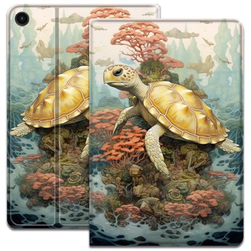 Hülle für Samsung Galaxy Tab A9+/A9 Plus 5G 11 Zoll 2023 2024 (SM-X210/X216/X218), Verstellbarer Klappständer und Automatische Wake/Sleep, Stoßfester Schutz Smart Cover, Tiefsee-Schildkröte von VSOJSOJKE