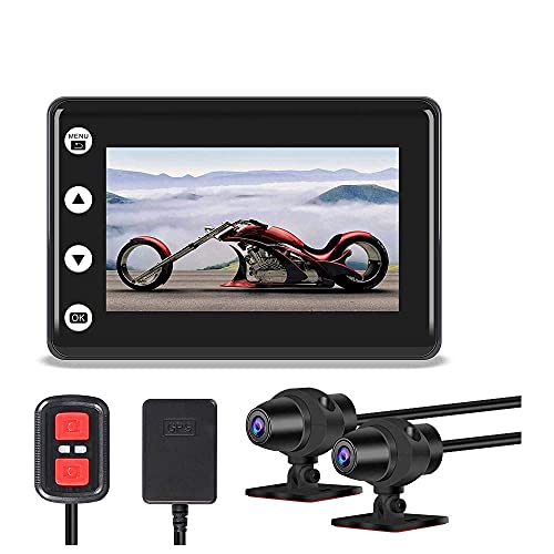 VSYSTO Dashcam Motorrad Motorrad Kamera 1080p Doppellinse Kamera Motorrad Vorne Hinten WiFi Wasserdicht 140° Weitwinkel Sportkamera 3,0 Zoll LCD Bildschirm mit GPS Daueraufnahme von VSYSTO