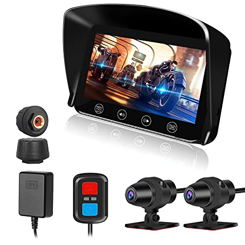 VSYSTO Motorrad DashCam Motorrad Kamera 1080P Doppellinse Vordere und hintere Kamera WiFi Fahrschreiber wasserdichte Sportkamera 4.5 Zoll LCD Bildschirm 130 ° Weitwinkel Nachtsicht Drag Racing von VSYSTO