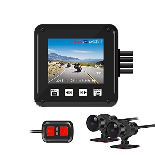 VSYSTO Motorrad Dashcam Motorrad Kamera 1080p Doppelobjektiv 150° Weitwinkel Vorne und Hinten wasserdichte Sportkamera Motorrad Camcorder 2'' LCD Bildschirm mit Nachtsichtfunktion G-Sensor von VSYSTO