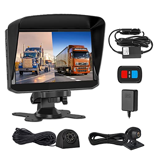 VSYSTO WiFi Rückfahrkamera, 7-Zoll-Monitor HD 1080P Vordere und Hintere Cam, LKW-Dash-Kamera für Sattelschlepper LKW Wohnmobil Auto, GPS, Infrarot-Nachtsicht-Cam, Sonnenblende (7 Zoll + Kameras *2) von VSYSTO