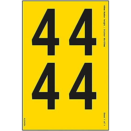 Ein Nummernblatt – 4 – 18 mm Höhe – 300 x 200 mm – gelbes selbstklebendes Vinyl Ein Nummernblatt – 4 – 18 mm Höhe – 300 x 200 mm – gelbes selbstklebendes Vinyl von VSafety
