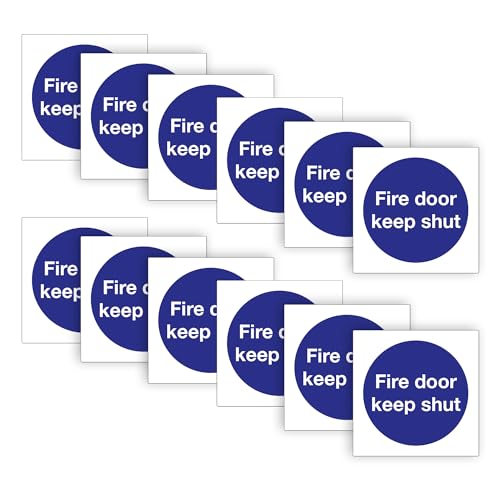 Sicherheitsschild mit Aufschrift "Fire Door Keep Locked" – starker selbstklebender Vinyl-Aufkleber, obligatorische Beschilderung – 80 mm x 80 mm (12 Stück) von VSafety
