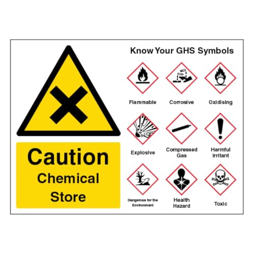 V Safety Caution Chemical Store Guidance – großes Querformat, 600 x 450 mm, selbstklebendes Vinyl-Sicherheitsschild von VSafety