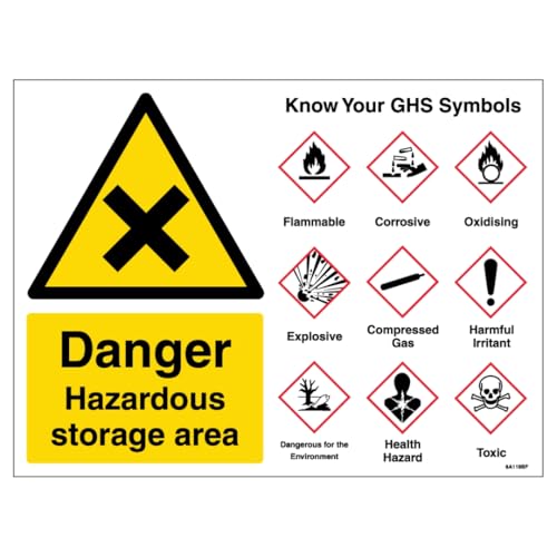 V Safety Danger Hazardous Storage Area Guidance – Großes Querformat, 400 x 300 mm, selbstklebendes Vinyl-Sicherheitsschild von VSafety