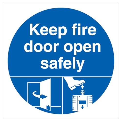 V Safety Dorgard Keep Fire Door Open Safely, selbstklebendes Vinyl-Sicherheitsschild, 100 x 100 mm von VSafety