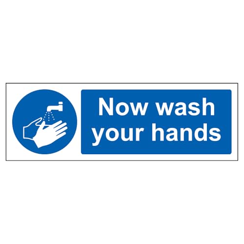 V Safety Now Wash Your Hands 300 x 100 mm – selbstklebendes Vinyl – Sicherheitsschild in Aluminiumoptik von VSafety