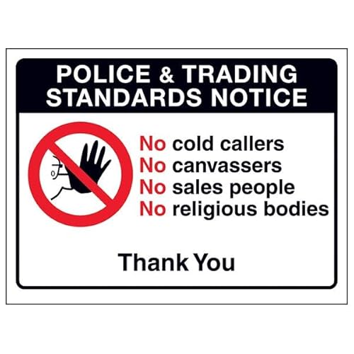 V Safety Police & Trading Standards Notice, No Cold Callers...Thank You, selbstklebendes Vinyl, Aluminium-Effekt, 200 x 150 mm V Safety Police & Trading Standards Notice, No Cold Callers...Thank You, selbstklebendes Vinyl, Aluminium-Effekt, 200 x 150 mm von VSafety