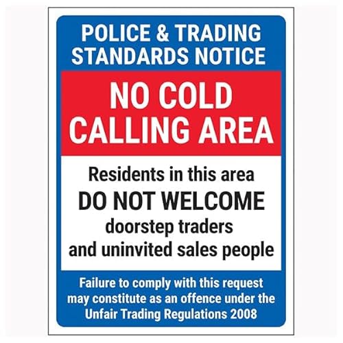 V Safety Police & Trading Standards Notice/No Cold Calling Area/Residents In This Area/Failure To Comply 200 x 300 mm – Fensteraufkleber, selbstklebend, Sicherheitsschild von VSafety