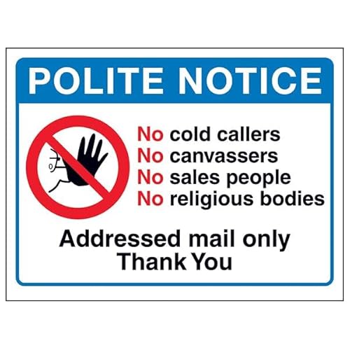 V Safety Polite Notice, No Cold Callers...Addressed Mail Only, Thank You, selbstklebendes Vinyl, Aluminium-Effekt, 200 x 150 mm V Safety Polite Notice, No Cold Callers...Addressed Mail Only, Thank You, selbstklebendes Vinyl, Aluminium-Effekt, 200 x 150 mm von VSafety