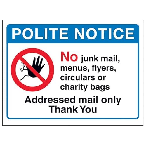 V Safety Polite Notice, No Junk Mail...Addressed Mail Only, Thank You, selbstklebendes Vinyl, Aluminium-Effekt, 150 x 100 mm V Safety Polite Notice, No Junk Mail...Addressed Mail Only, Thank You, selbstklebendes Vinyl, Aluminium-Effekt, 150 x 100 mm von VSafety