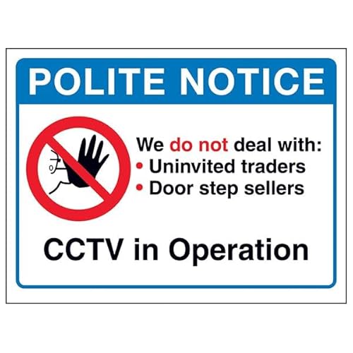 V Safety Polite Notice, We Do Not Deal With...CCTV in Operation, selbstklebendes Vinyl, Aluminium-Effekt, 150 x 100 mm V Safety Polite Notice, We Do Not Deal With...CCTV in Operation, selbstklebendes Vinyl, Aluminium-Effekt, 150 x 100 mm von VSafety